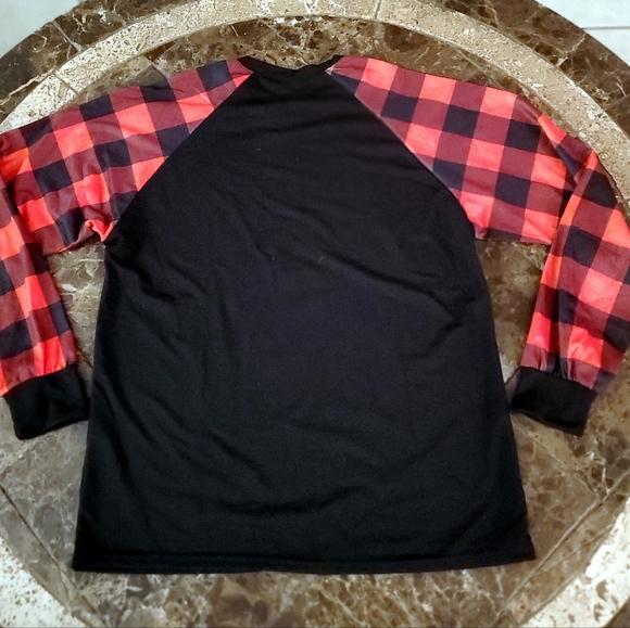 Boutique Black with red checkered lomg sleeves silly Reindeer T shirt - Picture 3 of 5